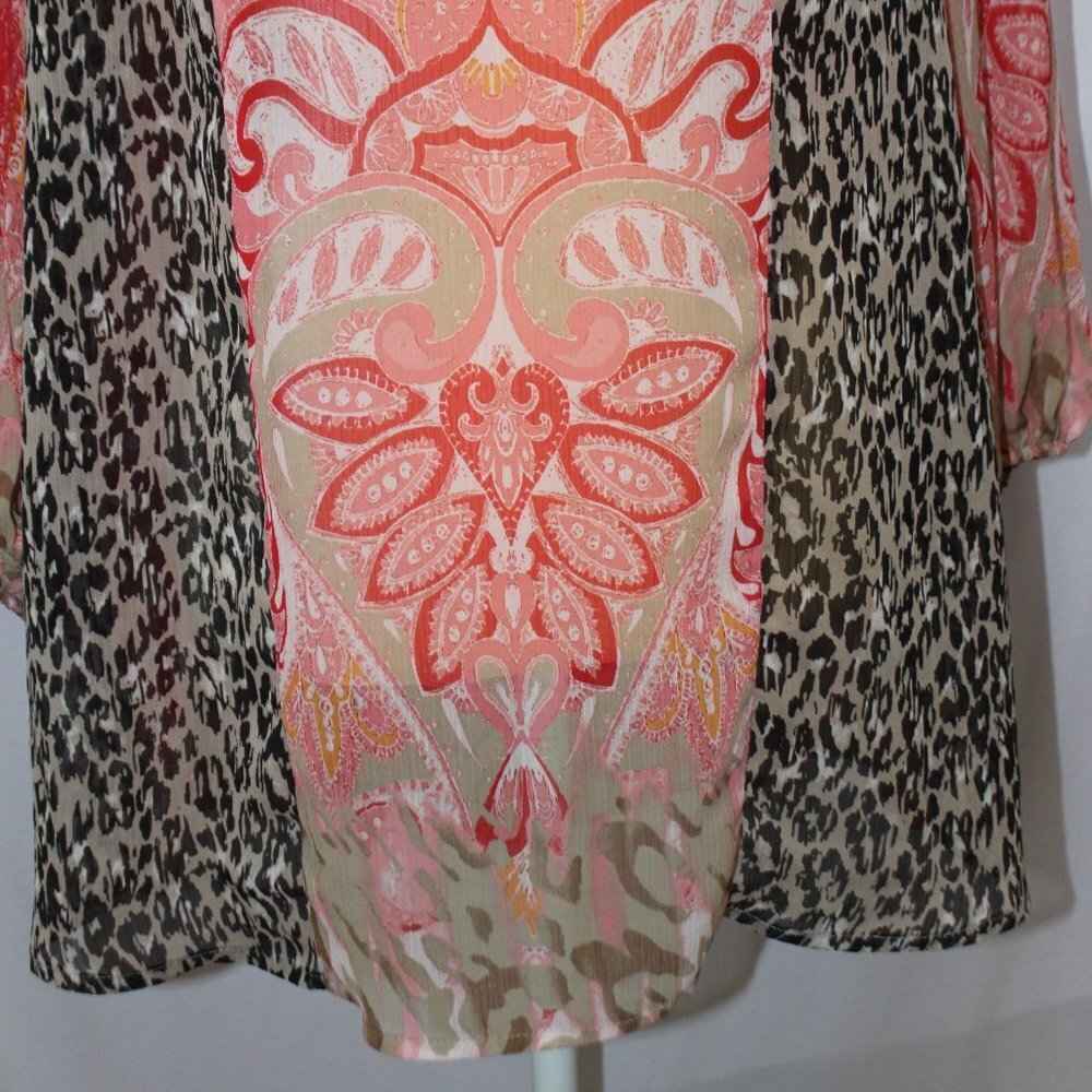 Style & Co Sheer Corral and Leopard Print Boho Top - Picture 3 of 13